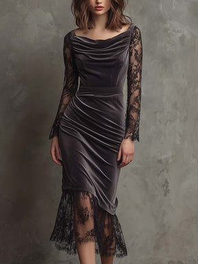 Black Velvet & Lace Midi-Kleid: Winterlicher Luxus in Samt & Spitze