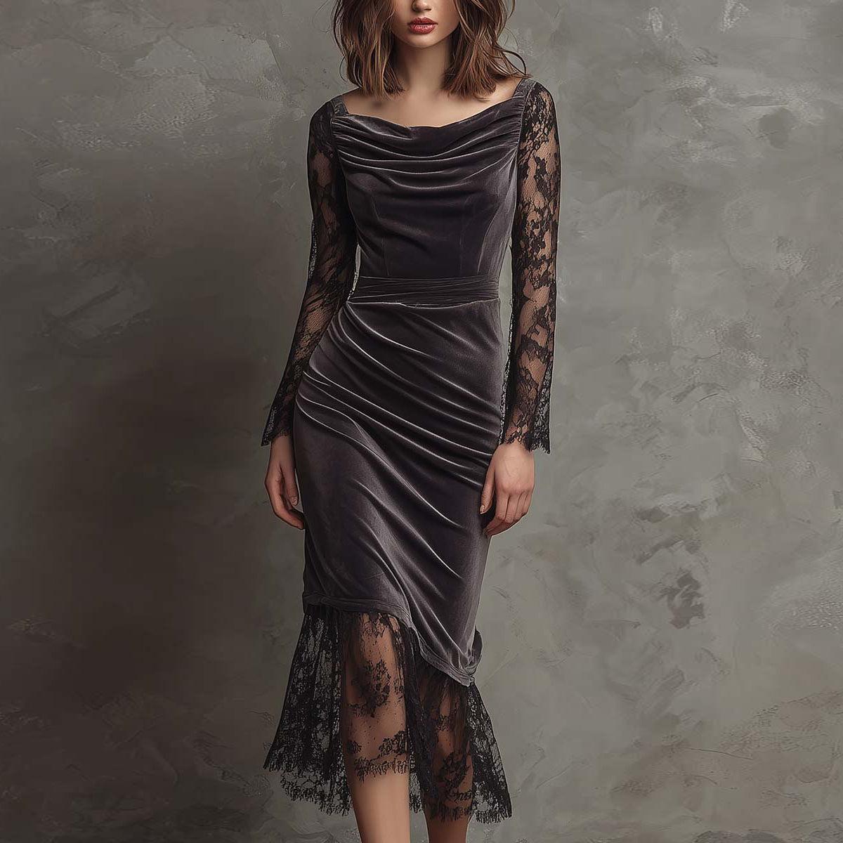 Black Velvet & Lace Midi-Kleid: Winterlicher Luxus in Samt & Spitze