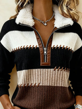 Winter Sherpa Sweatshirt Damen warm Colorblock Pullover