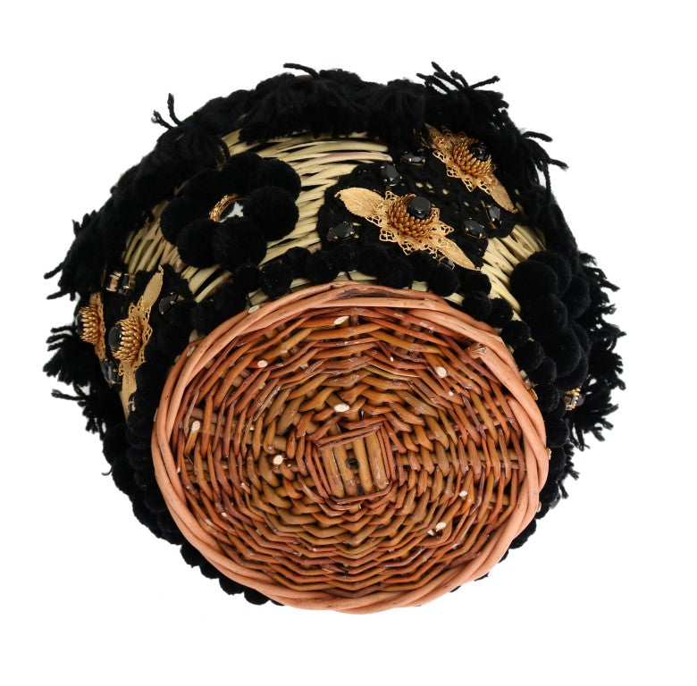 Dolce & Gabbana Beige Stroh Schlangenhaut Pom Pom Kristall AGNESE Tasche