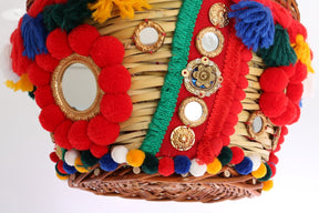 Dolce & Gabbana Multicolor AGNESE Stroh Kristall Pom Pom Tasche