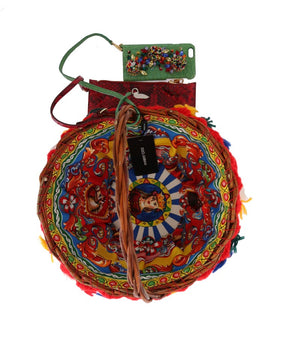 Dolce & Gabbana Multicolor AGNESE Stroh Kristall Pom Pom Tasche