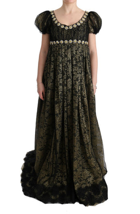 Dolce & Gabbana Schwarz-Gelbes Kristall-Spitzen-Shiftkleid