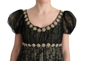 Dolce & Gabbana Schwarz-Gelbes Kristall-Spitzen-Shiftkleid