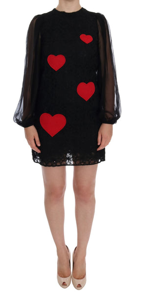Dolce & Gabbana Rotes Herz-Shiftkleid mit schwarzer Spitze