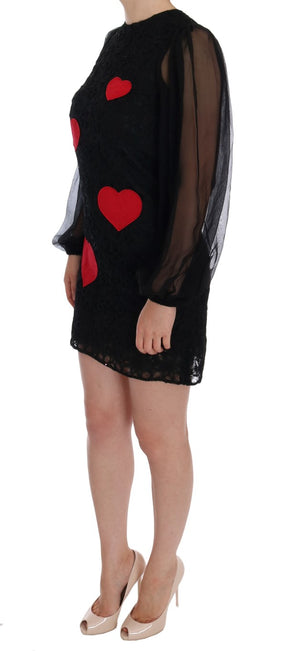 Dolce & Gabbana Rotes Herz-Shiftkleid mit schwarzer Spitze