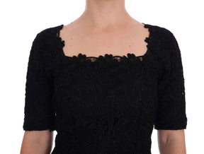 Dolce & Gabbana Schwarzes geblümtes Ricamo Etuikleid