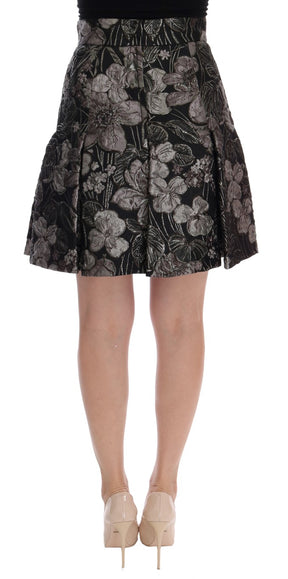 Dolce & Gabbana Schwarz-silberner Brokat-Rock mit Blumenmuster