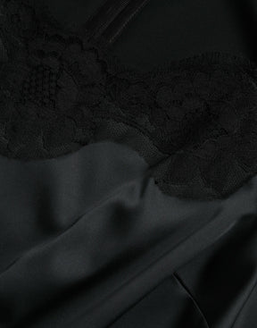 Dolce & Gabbana Schwarzes Polyester-Midikleid mit Spitzenbesatz