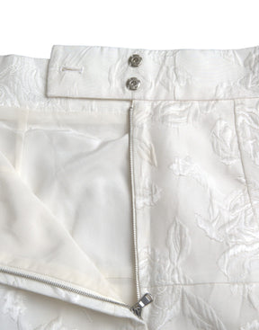 Dolce & Gabbana Weißer floraler Brokat-Minirock mit Verzierungen