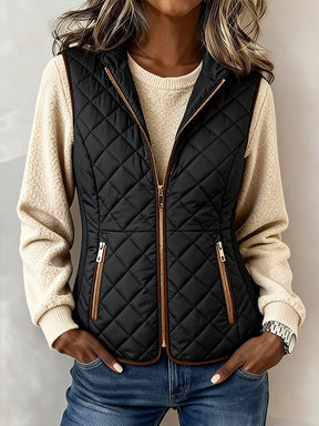 Damen Steppweste Winter warm tailliert schwarz gold Details