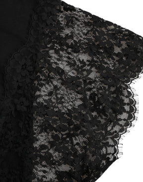 Dolce & Gabbana Schwarzes T-Shirt aus Baumwollspitze mit Sacred Heart Print