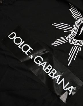 Dolce & Gabbana Schwarzes T-Shirt aus Baumwollspitze mit Sacred Heart Print