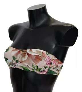 Dolce & Gabbana Rosa Floral Print Badeanzug Bademode Bikini-Oberteil