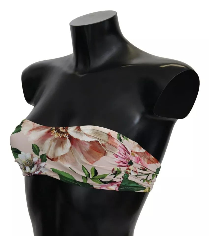 Dolce & Gabbana Rosa Floral Print Badeanzug Bademode Bikini-Oberteil
