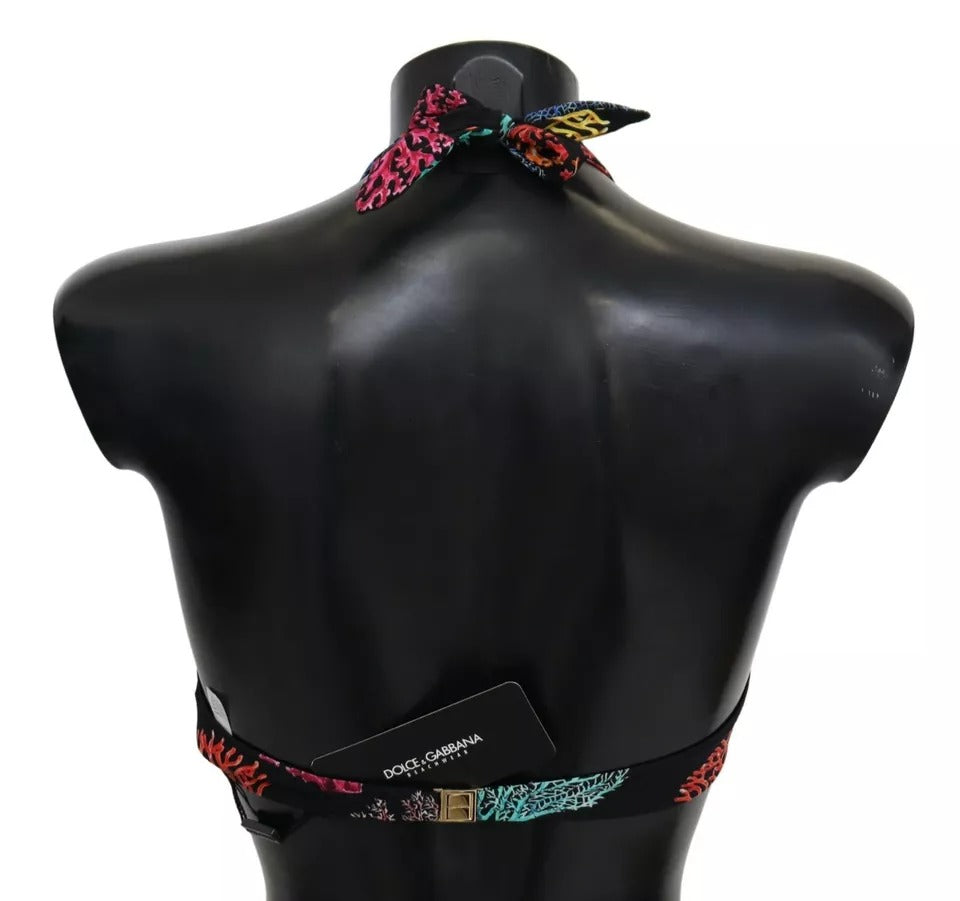 Dolce & Gabbana Schwarzer Korallen Print Badeanzug Beachwear Bikini Top