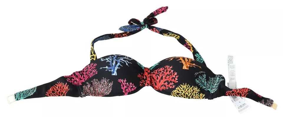 Dolce & Gabbana Schwarzer Korallen Print Badeanzug Beachwear Bikini Top