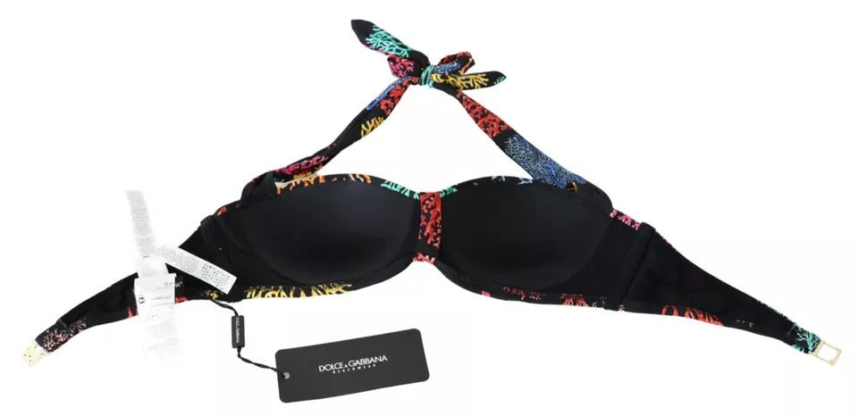 Dolce & Gabbana Schwarzer Korallen Print Badeanzug Beachwear Bikini Top