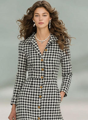 Chic Long Sleeve Houndstooth Maxi Dress - Elegante Mode für den Frühling