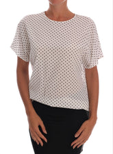 Dolce & Gabbana Weißes gepunktetes T-Shirt-Top aus Seide