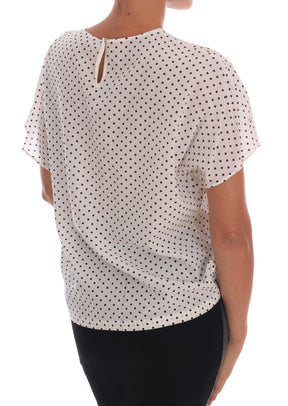 Dolce & Gabbana Weißes gepunktetes T-Shirt-Top aus Seide