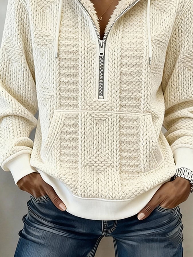 Kuscheliges Damen Winter Hoodie Sweatshirt in Creme