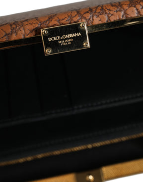 Dolce & Gabbana Braunes Leder Goldrahmen Clutch Mini Crossbody Tasche