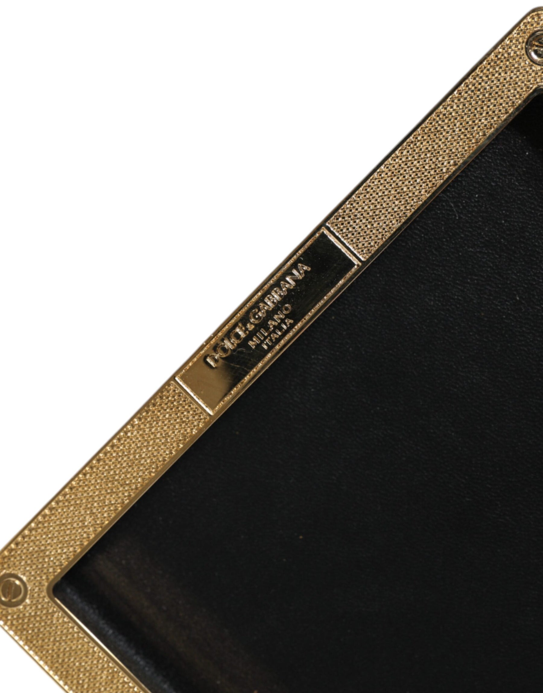 Dolce & Gabbana Schwarzes Leder Nieten Goldrahmen Clutch Abendtasche Tasche