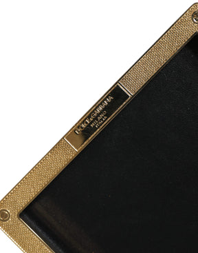 Dolce & Gabbana Schwarzes Leder Nieten Goldrahmen Clutch Abendtasche Tasche