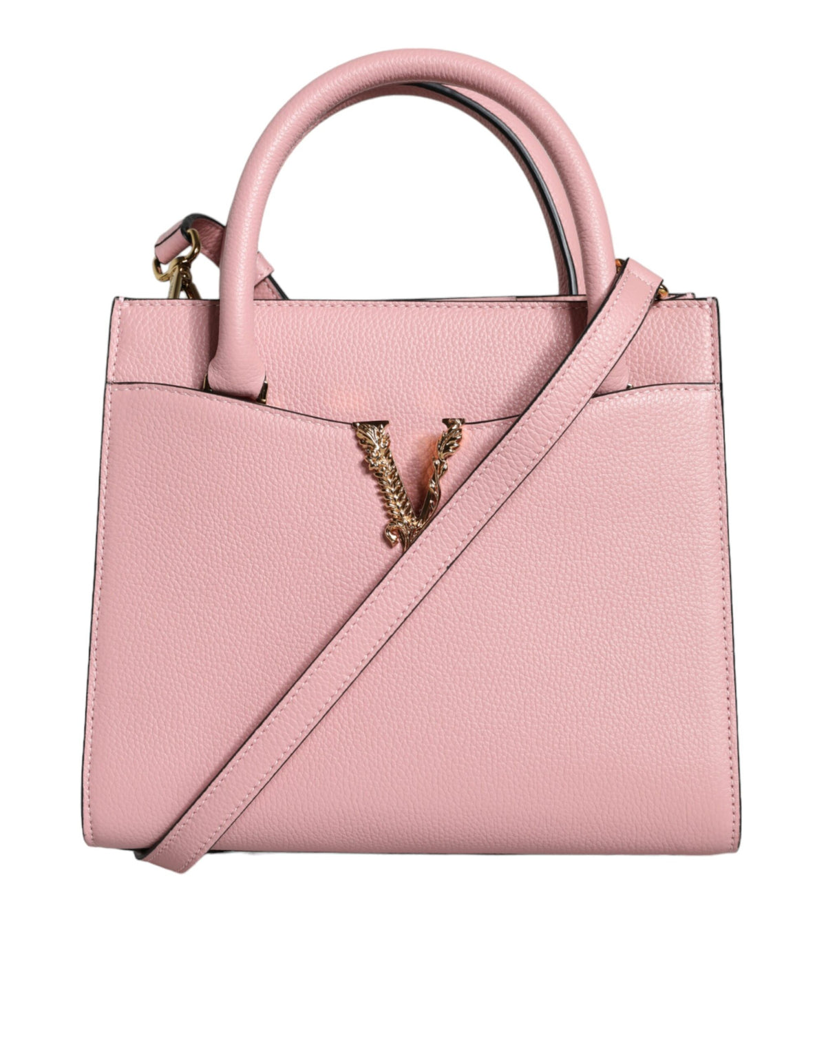 Versace Pinke Crossbody-Tasche mit kleinem Griff aus genarbtem Kalbsleder
