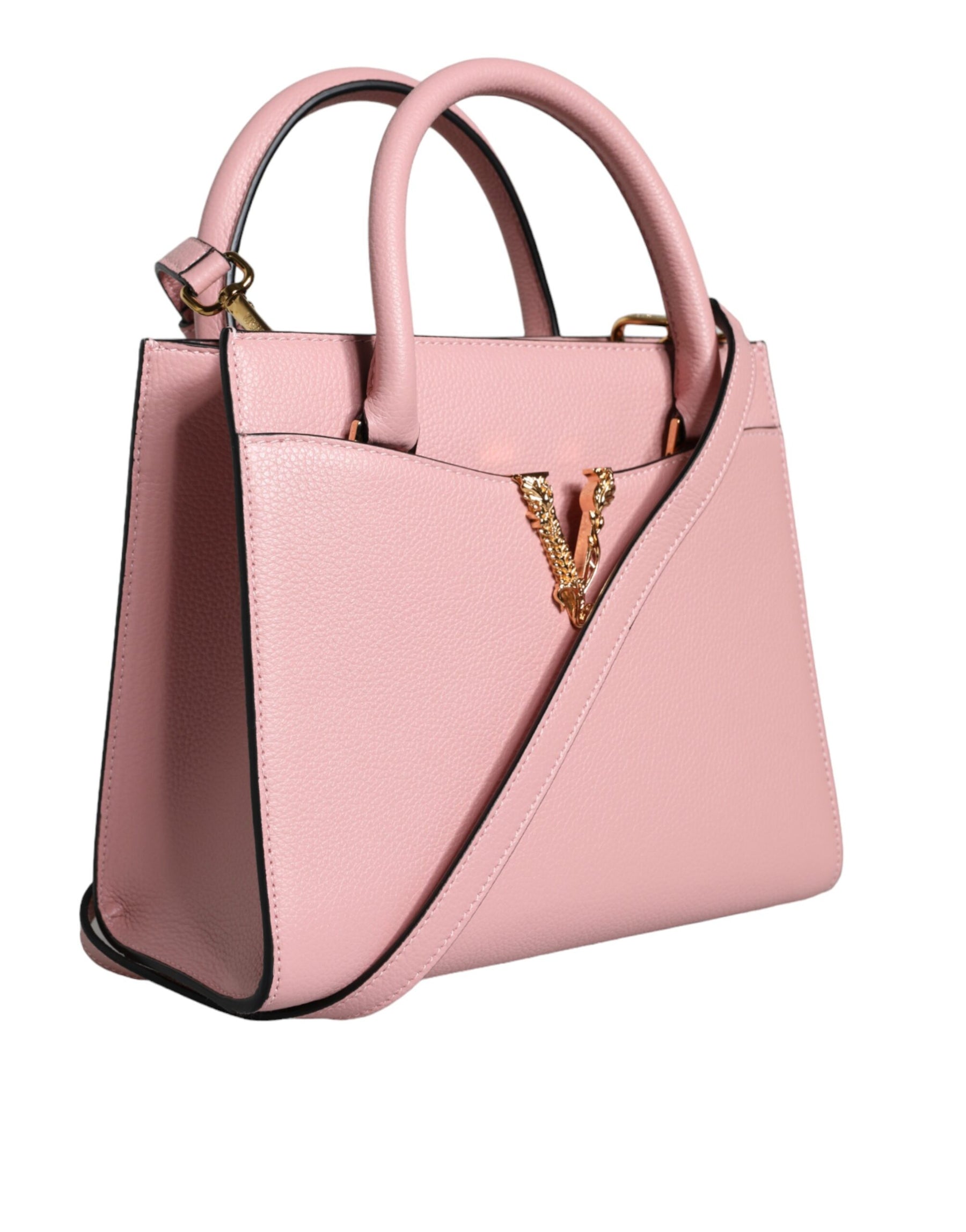 Versace Pinke Crossbody-Tasche mit kleinem Griff aus genarbtem Kalbsleder