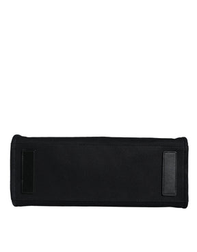 Versace Schwarze Top Handle Canvas Leder Logo Crossbody Tote Bag