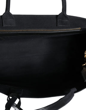 Versace Schwarze Top Handle Canvas Leder Logo Crossbody Tote Bag