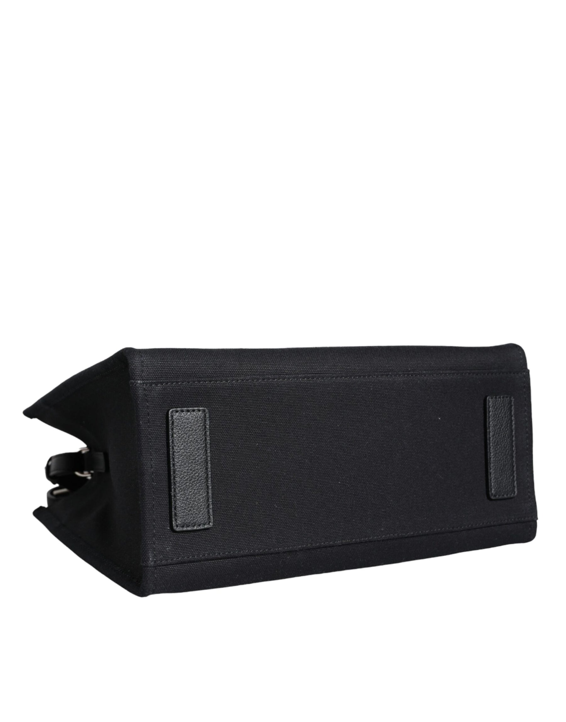 Versace Schwarze Top Handle Canvas Leder Logo Crossbody Tote Bag