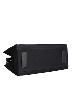 Versace Schwarze Top Handle Canvas Leder Logo Crossbody Tote Bag