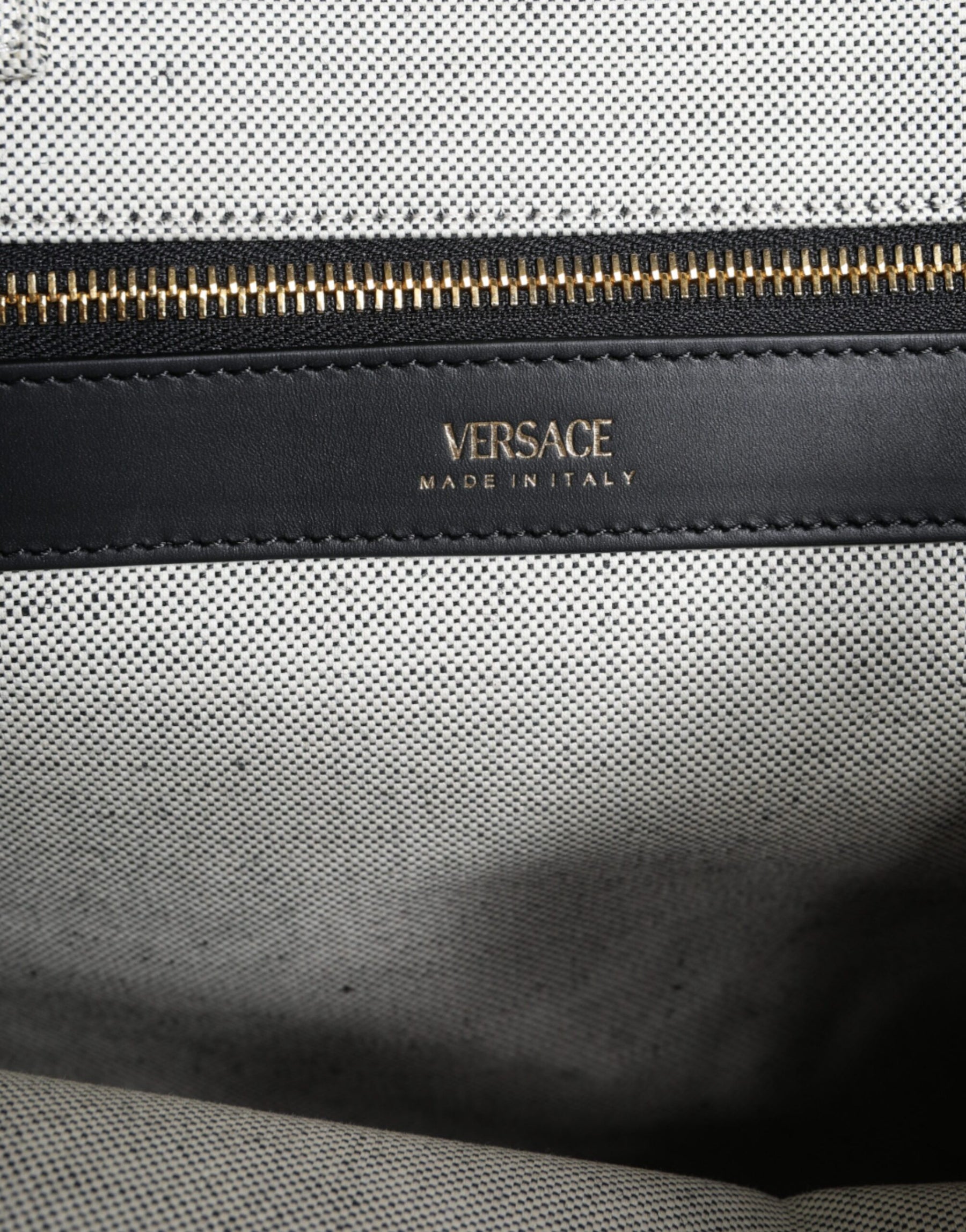 Versace Weiße Top Handle Canvas Leder Logo Crossbody Tote Bag