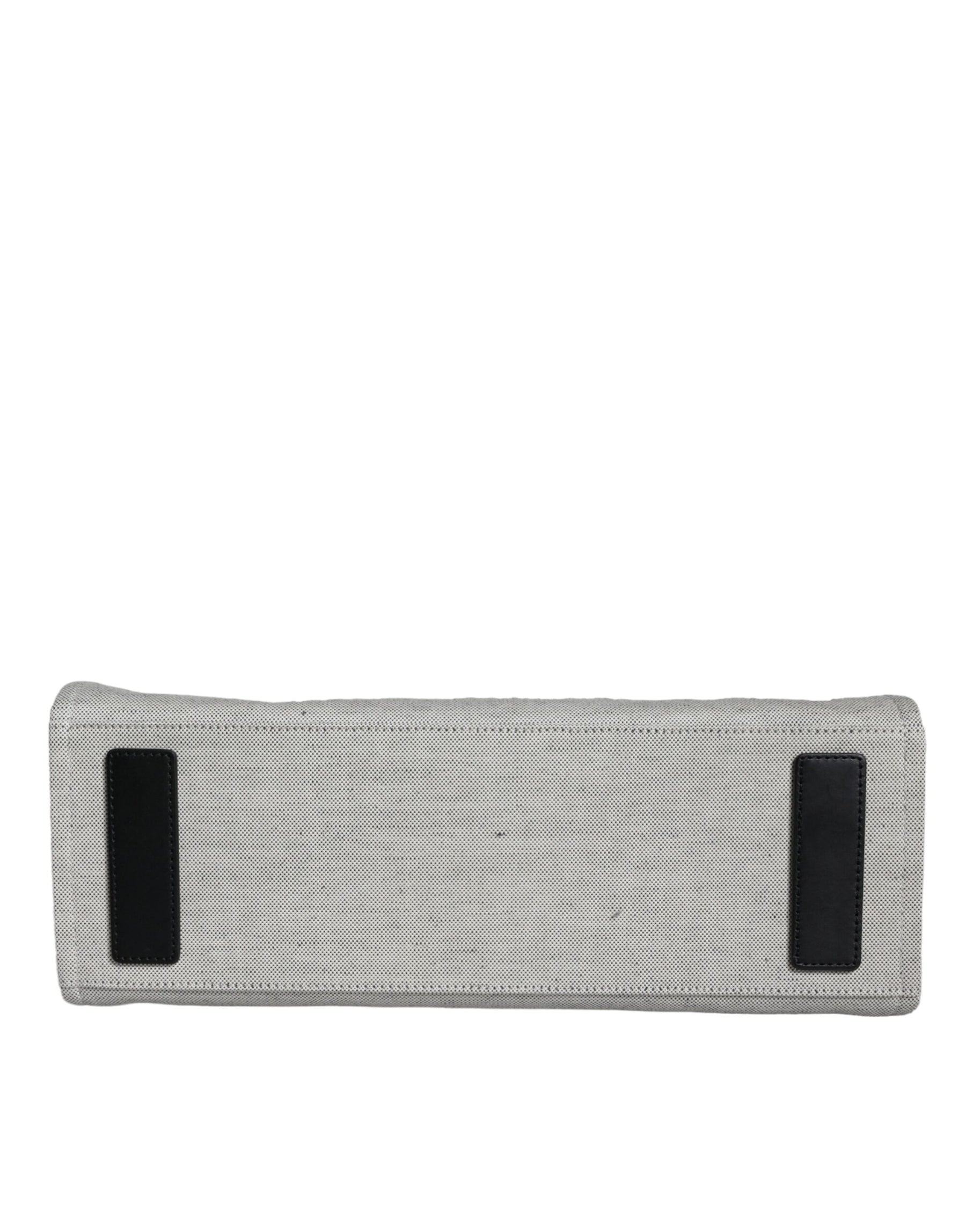 Versace Weiße Top Handle Canvas Leder Logo Crossbody Tote Bag