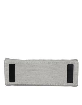 Versace Weiße Top Handle Canvas Leder Logo Crossbody Tote Bag