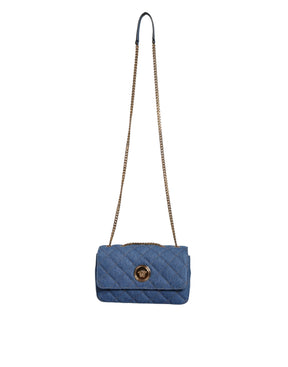 Versace Blaue gesteppte Denim Leder Crossbody Umhängetasche