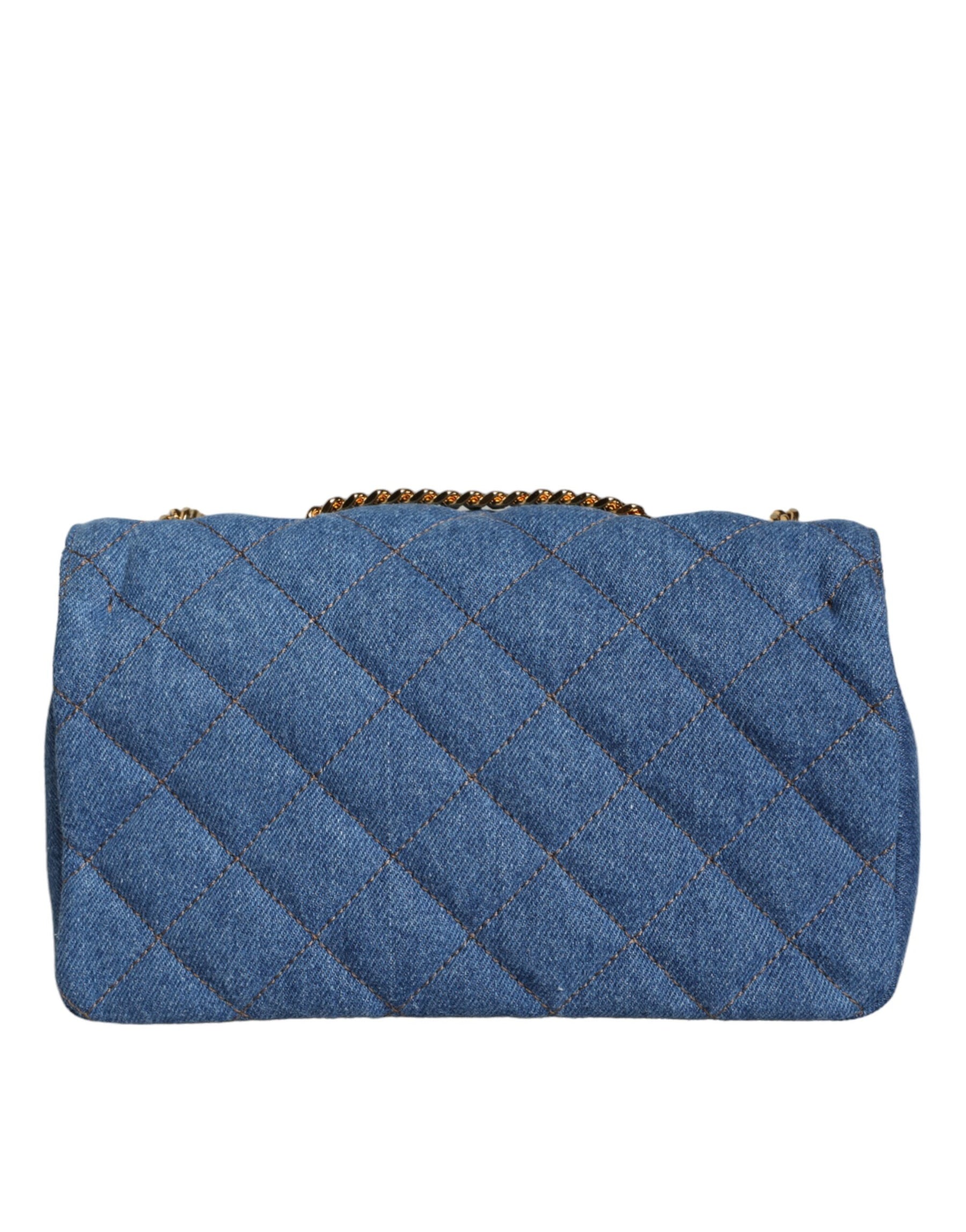 Versace Blaue gesteppte Denim Leder Crossbody Umhängetasche