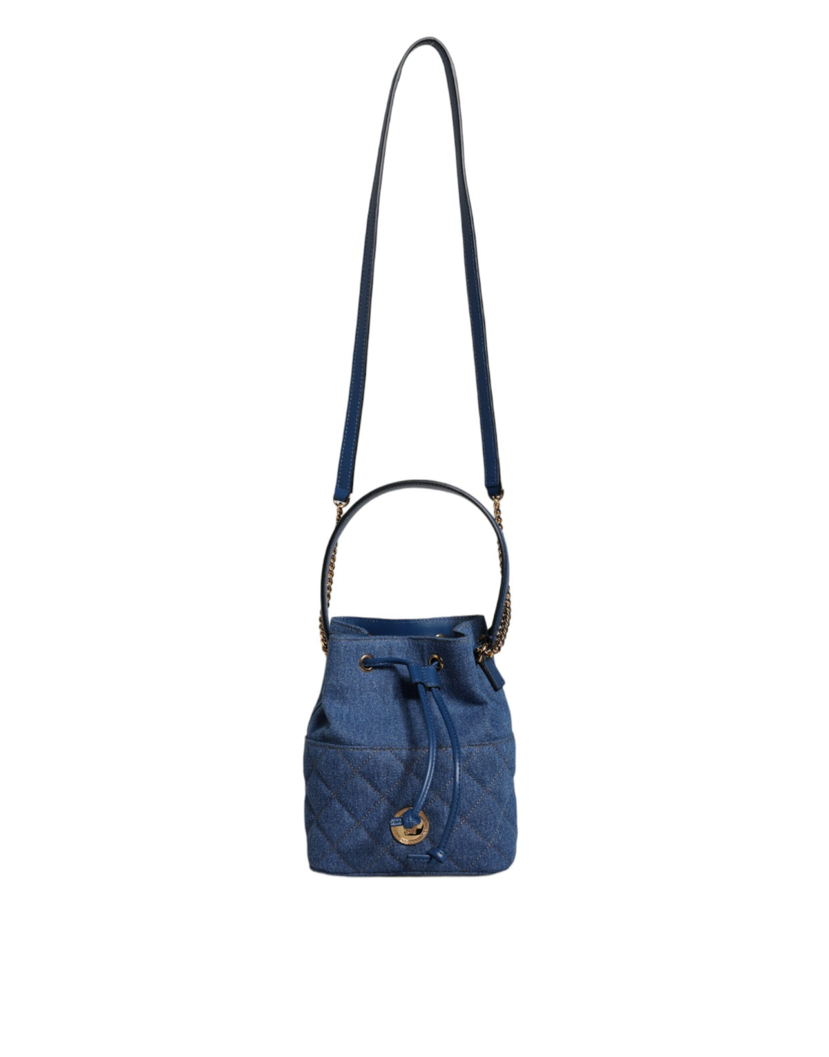 Versace Blaue gesteppte Denim Leder Crossbody Umhängetasche