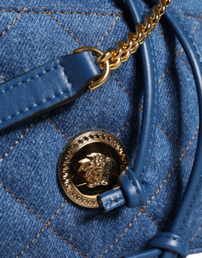 Versace Blaue gesteppte Denim Leder Crossbody Umhängetasche