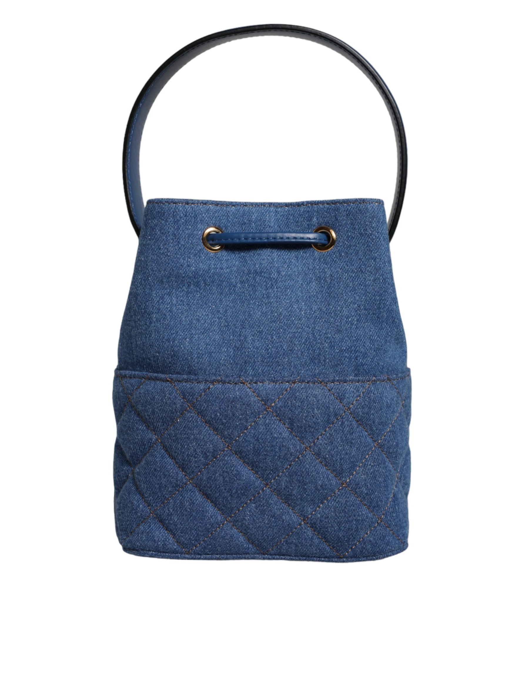 Versace Blaue gesteppte Denim Leder Crossbody Umhängetasche