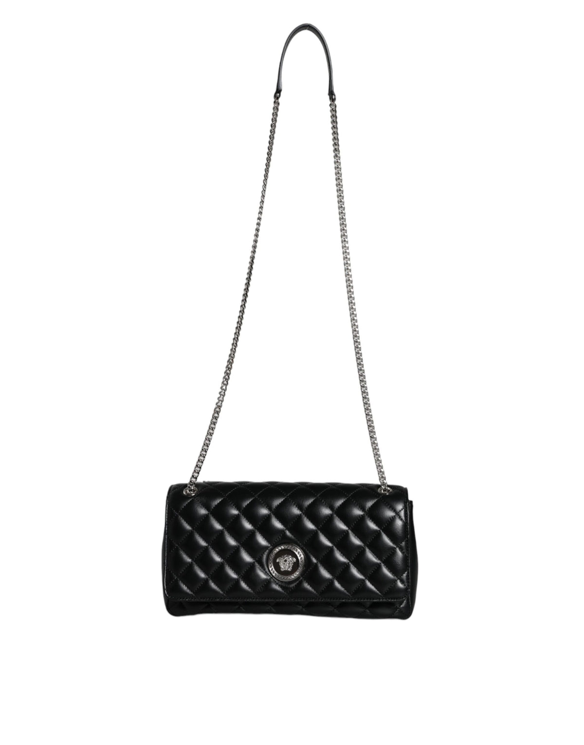 Versace Schwarze gesteppte Lammleder Crossbody Umhängetasche
