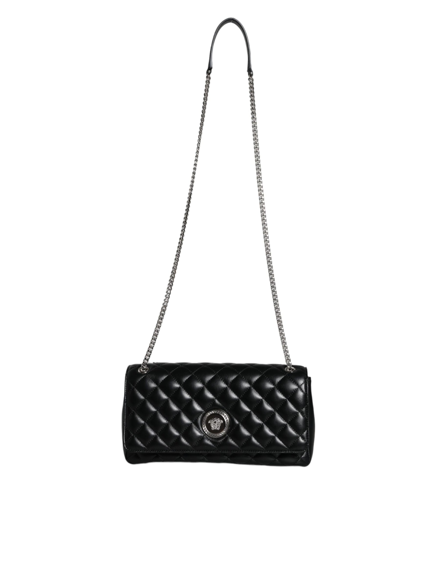 Versace Schwarze gesteppte Lammleder Crossbody Umhängetasche