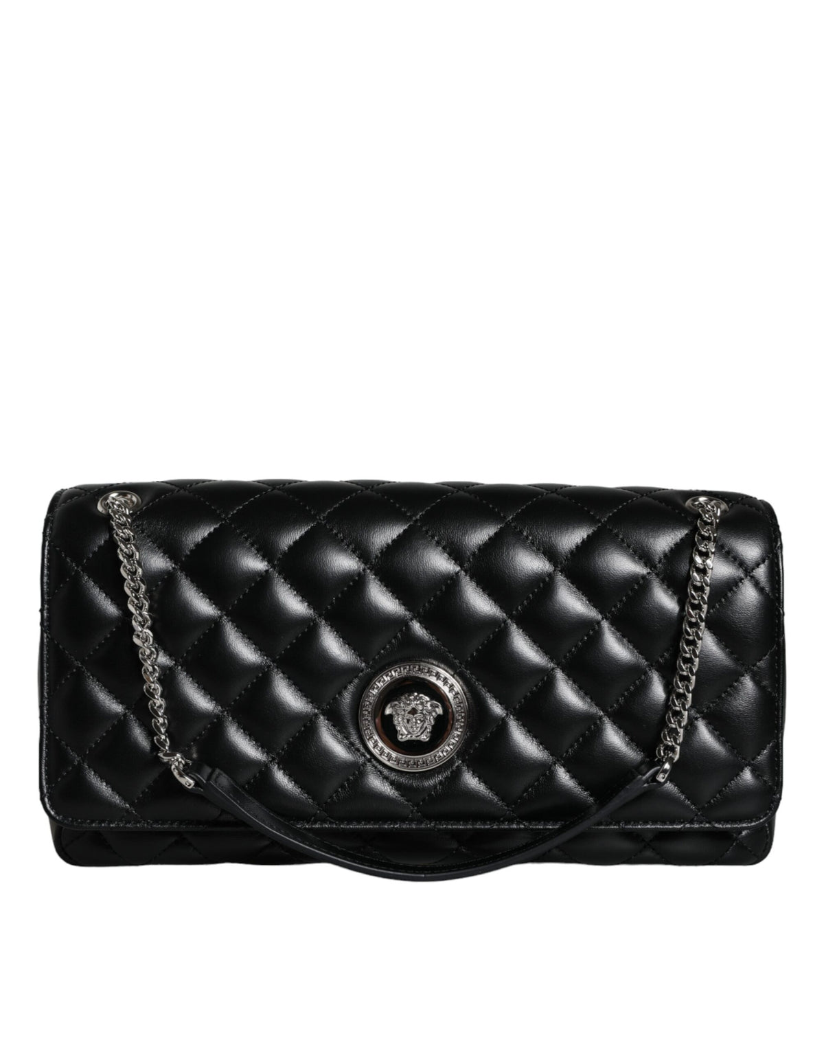 Versace Schwarze gesteppte Lammleder Crossbody Umhängetasche