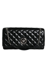 Versace Schwarze gesteppte Lammleder Crossbody Umhängetasche