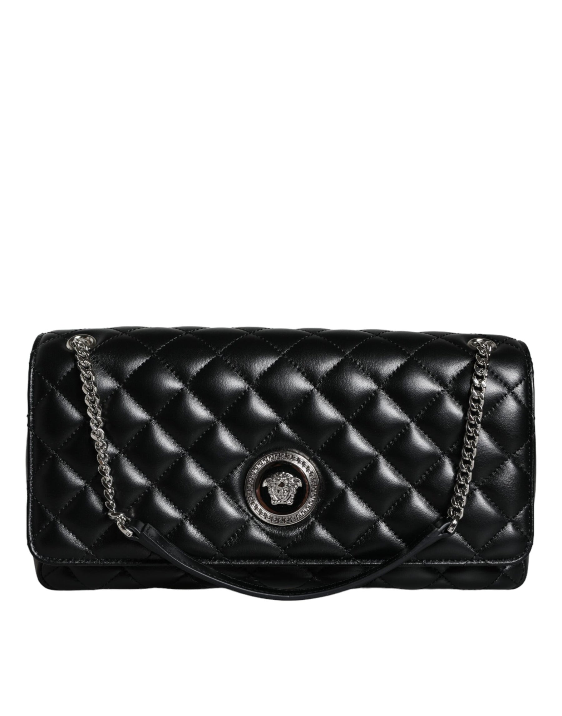 Versace Schwarze gesteppte Lammleder Crossbody Umhängetasche