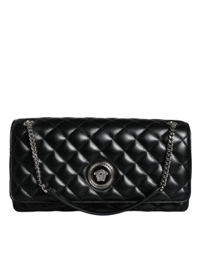 Versace Schwarze gesteppte Lammleder Crossbody Umhängetasche