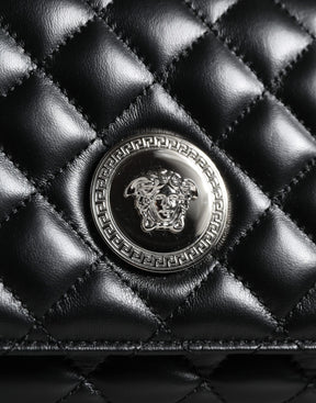 Versace Schwarze gesteppte Lammleder Crossbody Umhängetasche